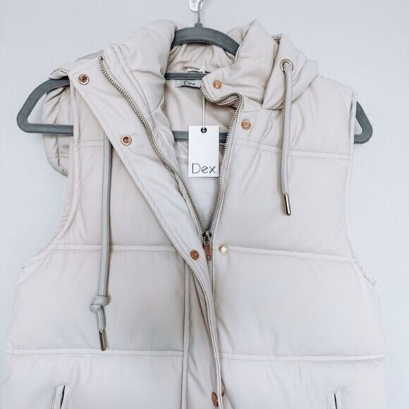 DEX Cream Long Puffer Vest With Hood Size XS - Picture 3 of 7